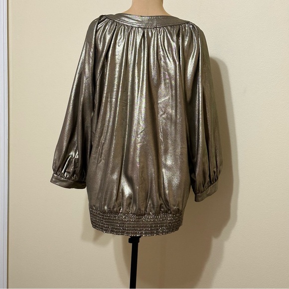 Karl Lagerfeld Paris Gold Metallic Blouse Top 3/4 Sleeve - Picture 7 of 13